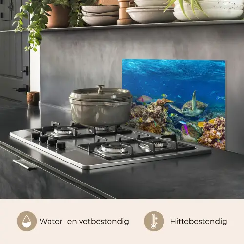 Onderwaterlandschap - Vissen - Schildpad - Blauw keuken achterwand spatscherm klein -usp_NL