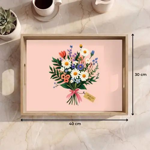 Margrieten - Boeket - Strikje - Roze Dienblad Rechthoek middel -USP_Formaat