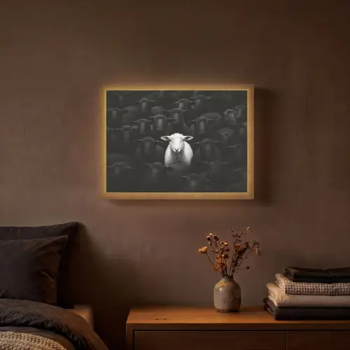 Schapen - Wit - Duisternis Light Box met batterij (Wandlamp) middel -sfeer4