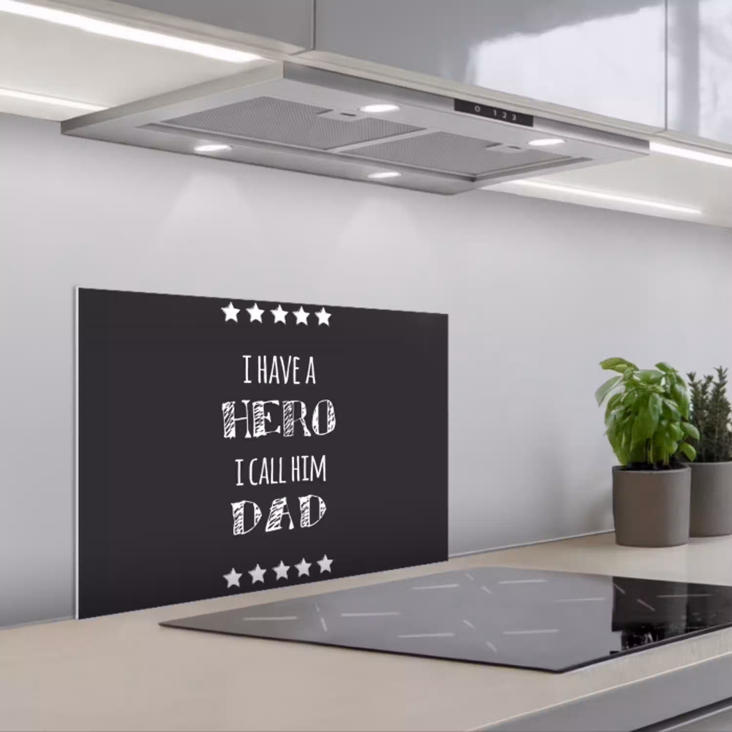 Spreuken - I have a hero I call him dad - Quotes - Vader keuken achterwand spatscherm klein -3d_schuin