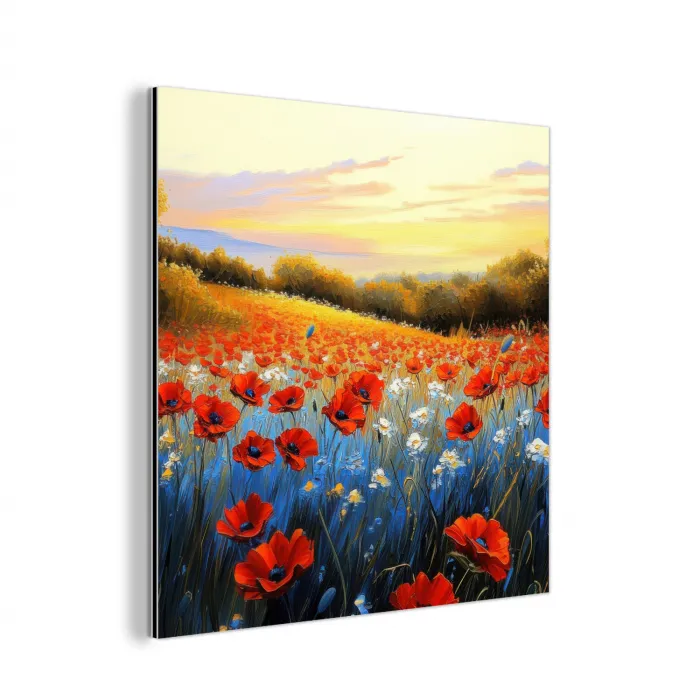 Klaproos - Bloemenveld - Kleurrijk aluminium wit klein -3d