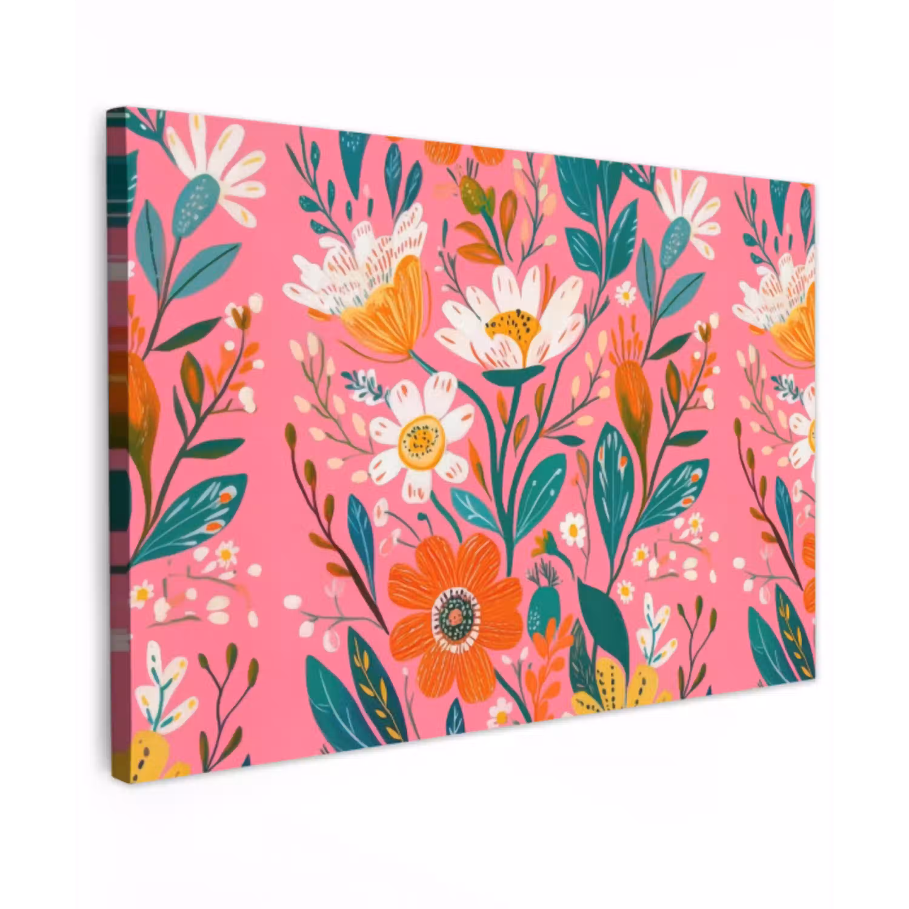 Roze - Bloemen - Wit - Oranje Tuinposter op houten frame 2 cm dik klein -3d