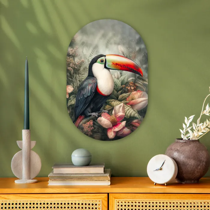 Toekan - Vogels - Bloemen - Planten - Tropisch Wandcirkel Ovaal Forex klein -sfeer2