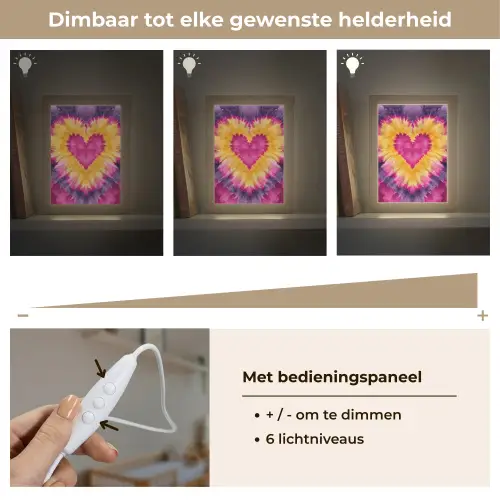 Tie dye - Hartvorm - Vlammen - Oranje Light Box met kabel klein -USP_dimbaarNL