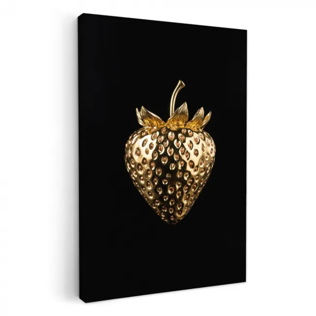 Aardbei - Goud - Zwart - Chrome KitchenYeah - Keuken - Canvas klein -3d