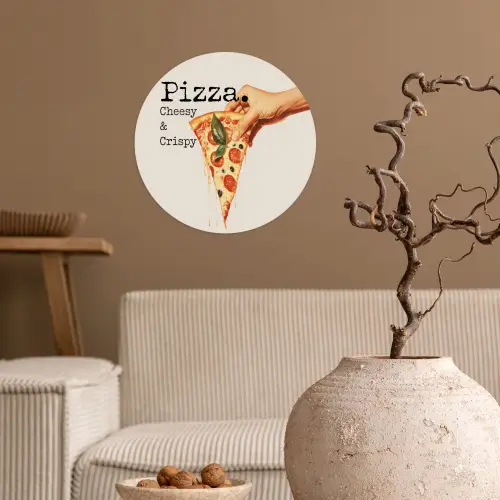Pizza - Kaas - Pepperoni Wandcirkel behangsticker klein -sfeer1