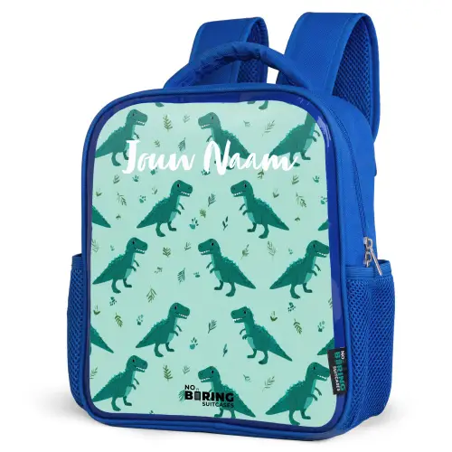 Dinos - Patroon - Groen Kinderrugzak - Blauw middel -schuin