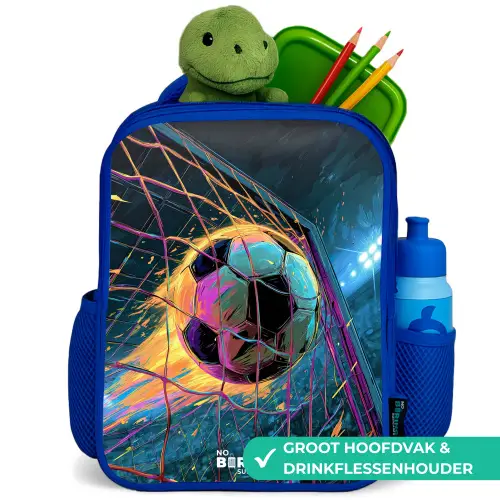 Neon - Net - Voetbal - Kleurrijk Kinderrugzak - Blauw middel -inhoud_NL