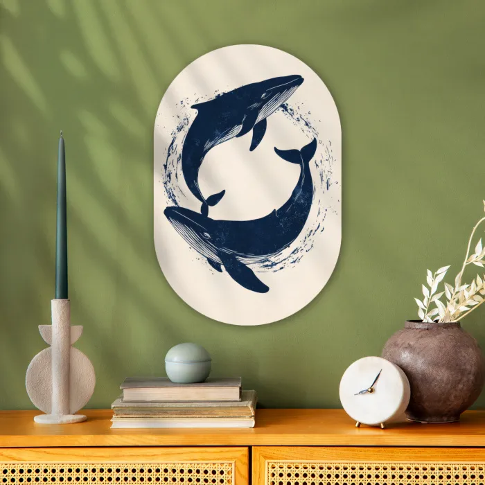 Walvissen - Spetters - Cirkel - Donkerblauw Wandcirkel Ovaal Forex klein -sfeer2