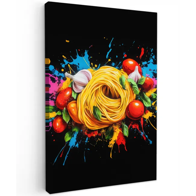 Spaghetti - Graffiti - Verf - Kleurrijk - Eten - Modern Tuinposter op houten frame 2 cm dik klein -3d