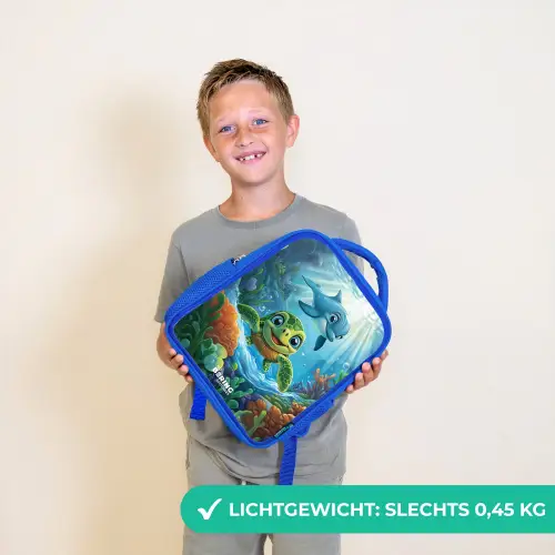 Schildpad en dolfijn in blauwe oceaan Kinderrugzak - Blauw middel -sfeer1_NL