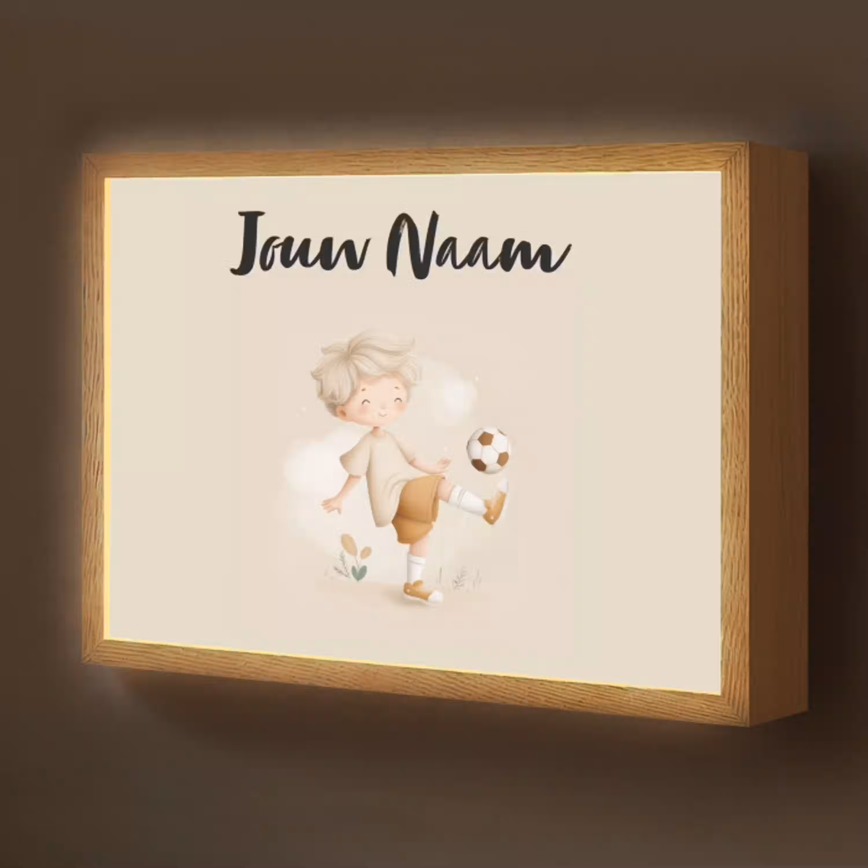Voetbal - Jongen - Beige - Minimalistisch Light Box met batterij (Wandlamp kind) middel -z3d_website