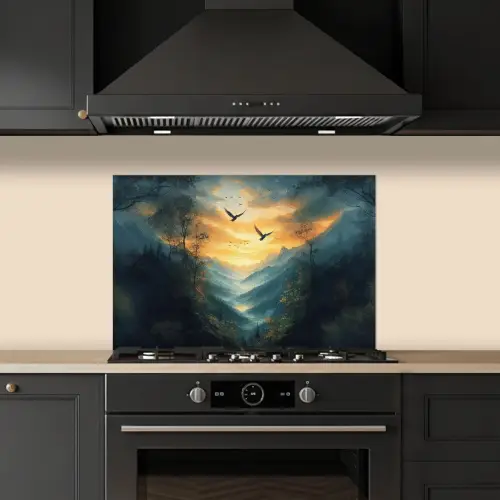 Vogels - Zon - Bomen - Groen keuken achterwand spatscherm klein -sfeer1
