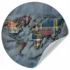 Wereldkaart - Denim - Textiel Wandcirkel behangsticker klein -3d