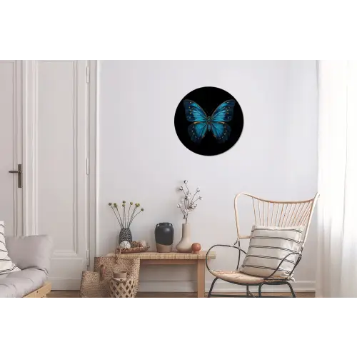 Vlinder - Blauw - Contrast Wandcirkel aluminium klein -woonkamer