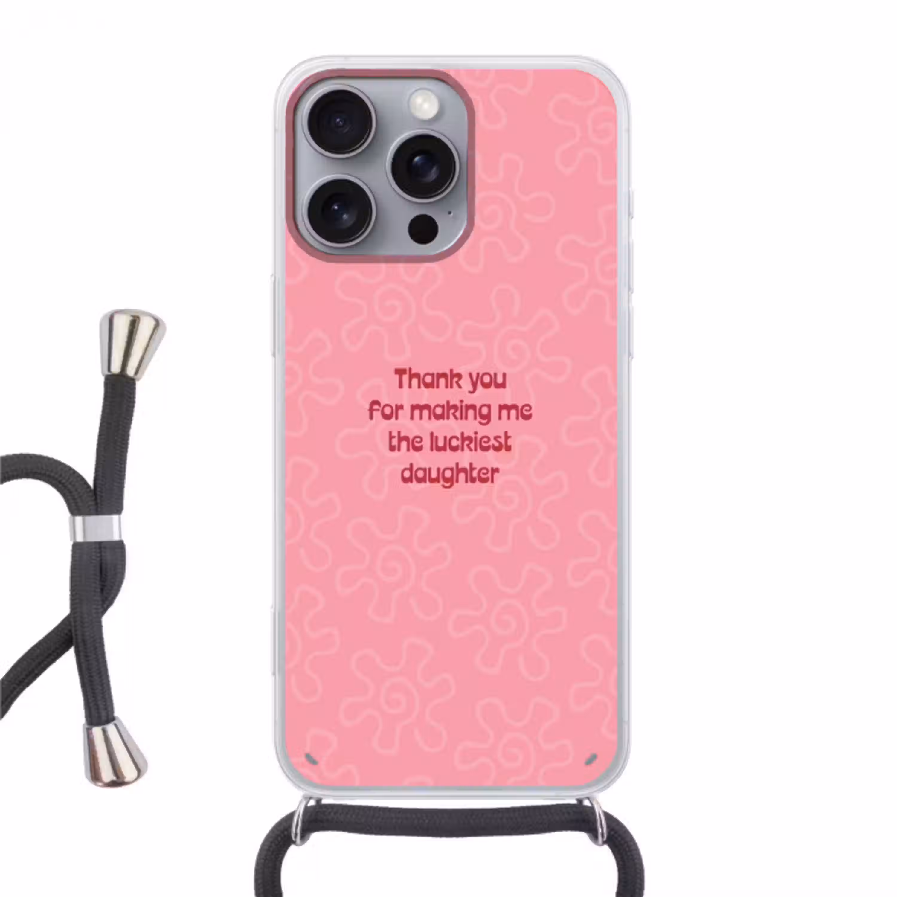 Tekst - Rood - Moederdag Hoesje iPhone 16 Pro Max met koord klein -3d