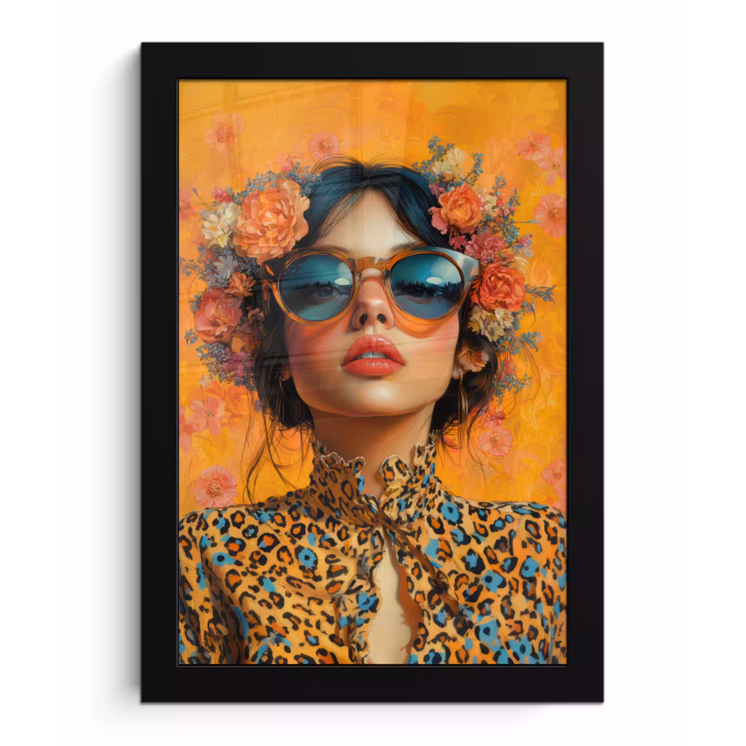Vrouw - Bloemen - Aesthetic - Oranje fotolijst zwart zonder passe partout klein -3d