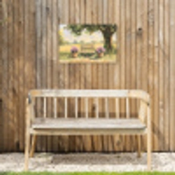 Houten bankje - Bloempotten - Landschap Tuinposter op houten frame 2 cm dik klein -sfeer4