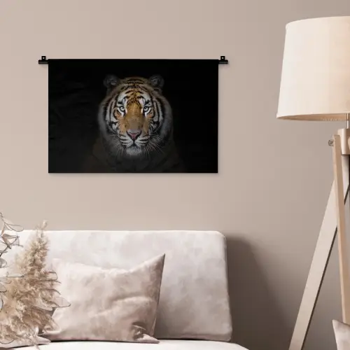 Tijger - Wilde dieren - Portret - Zwart - Dieren Wandkleed katoen klein -sfeer4