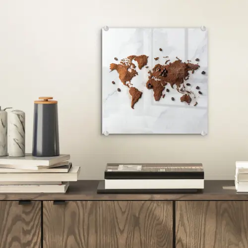 Wereldkaart - Koffie - Marmer plexiglas 5mm klein -sfeer1