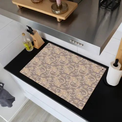 Oosters - Bloemen - Beige - Grijs Inductie beschemer met haakjes klein 777 -sfeer1