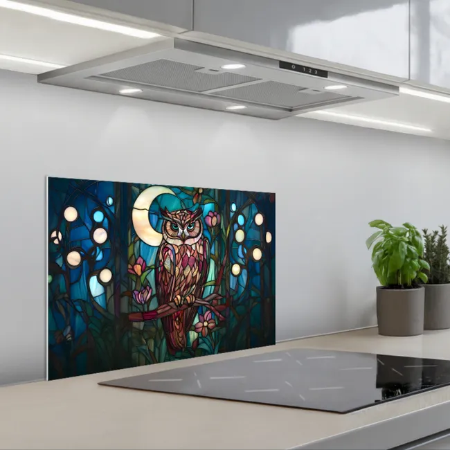 Uil - Mozaïek - Maan - Nacht keuken achterwand spatscherm klein -3d_schuin