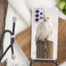 Sneeuwuil - Paal - Winter - Portret - Majestueus Hoesje Samsung Galaxy A52 5G met koord klein -sfeer4