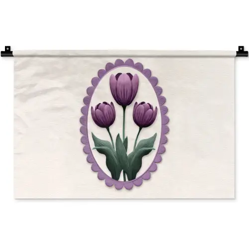 Tulpen - Paars - Lijst - Bladeren Wandkleed katoen klein -zz3d