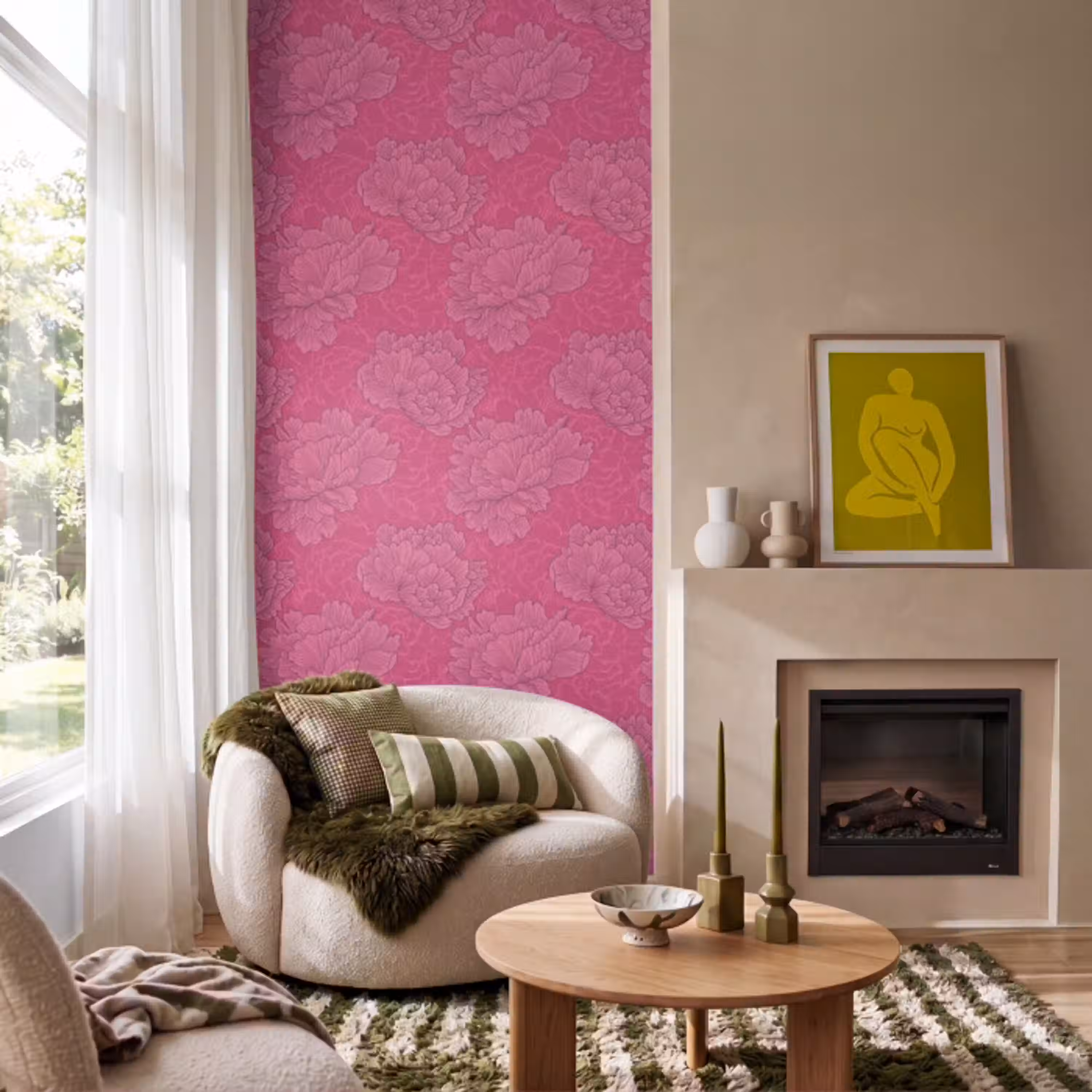 Pioenrozen - Energiek - Roze Behang Vlies klein 1076 -sfeer2
