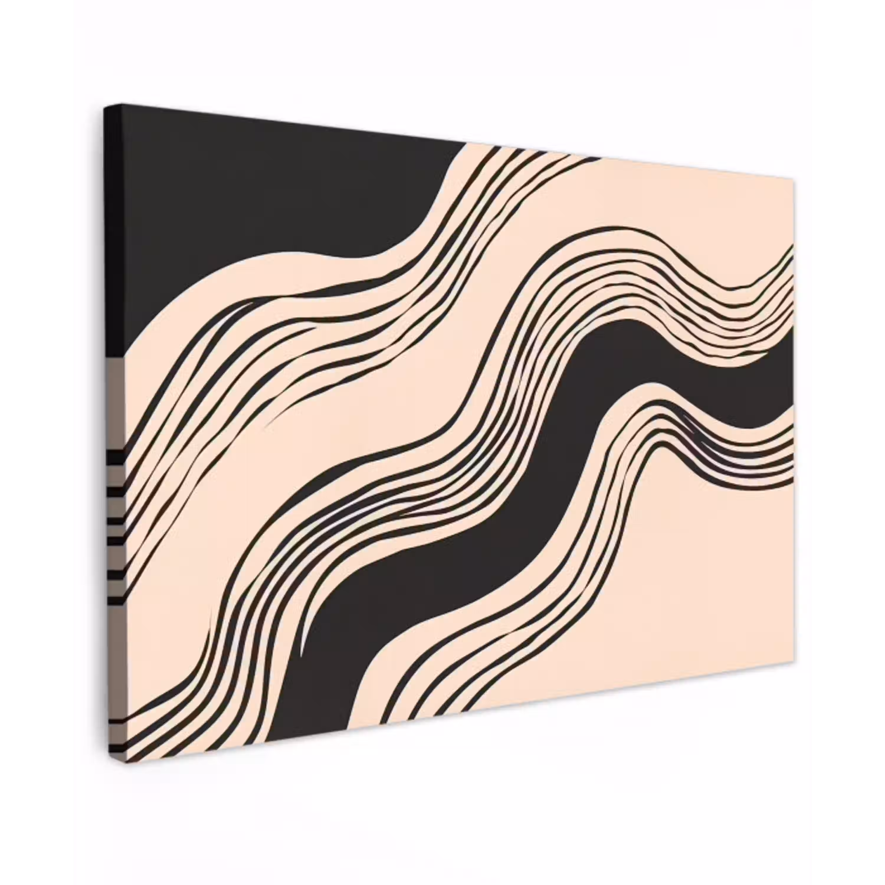 Golven - Zwart - Zandkleur canvas 2cm klein -z3d