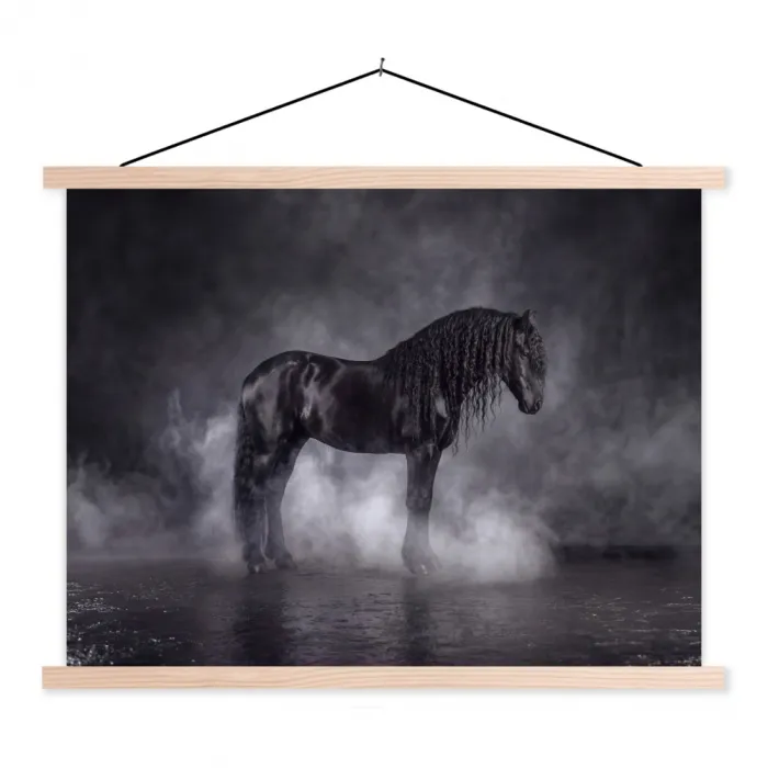 Paard - Magisch - Zwart textielposter latten blank klein -3d