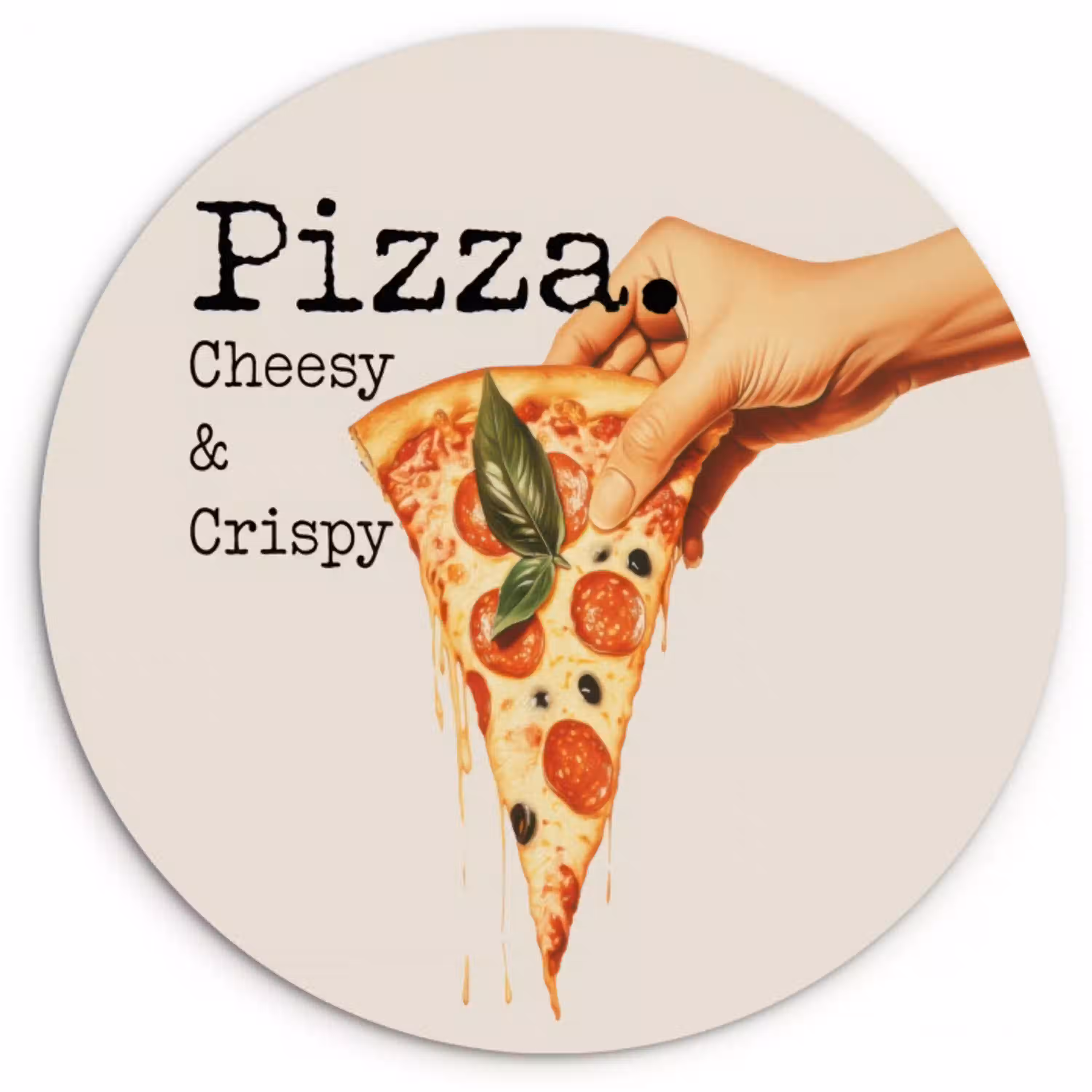 Pizza - Kaas - Pepperoni Wandcirkel kunststof plaat 5mm dik klein -3d