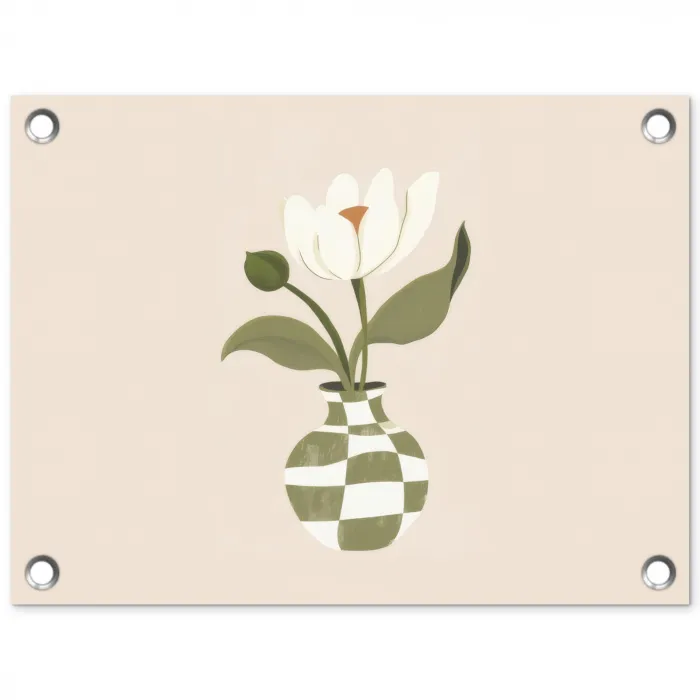 Vaas - Geruit - Bloem - Groen tuinposter los doek klein -3d