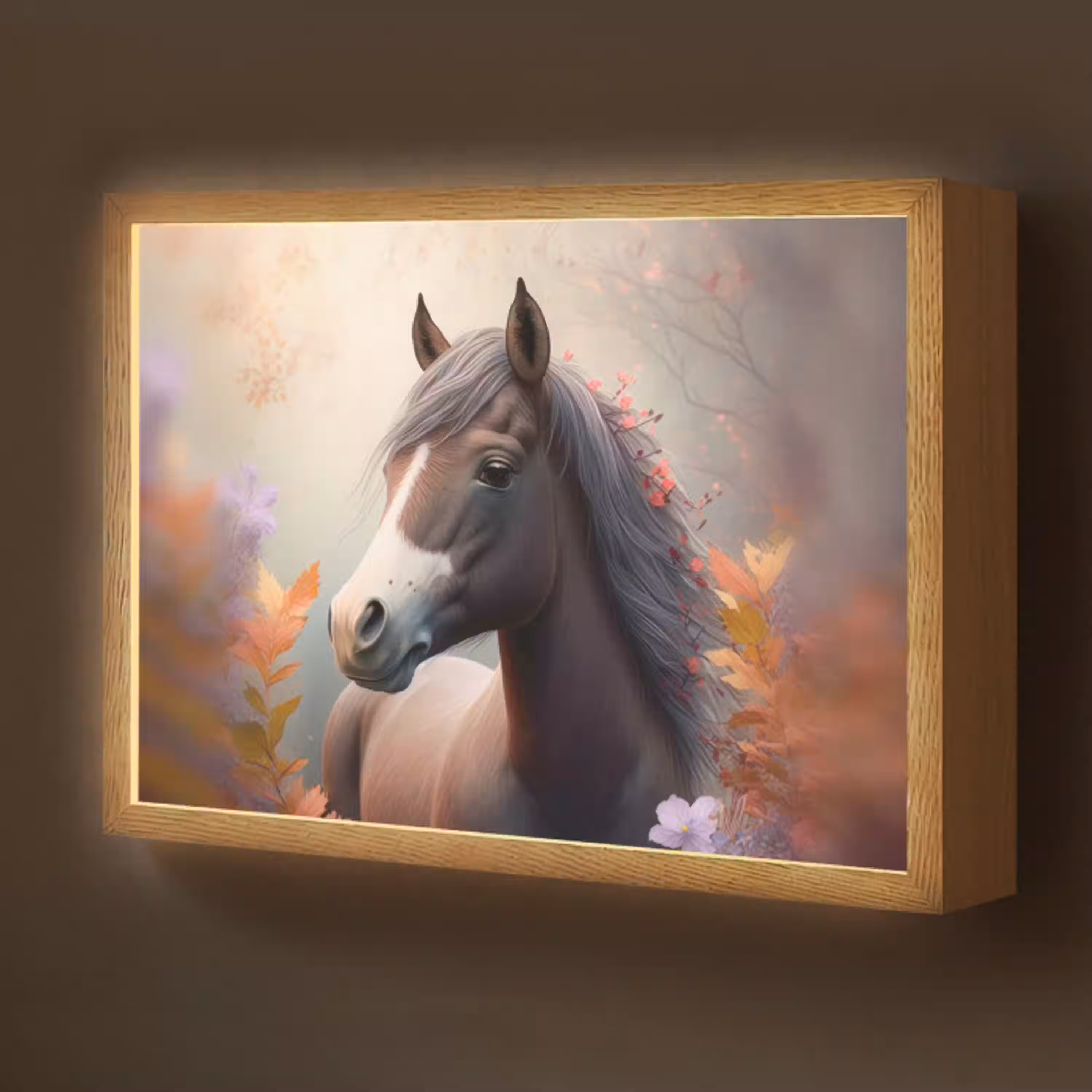 Paard - Bloemen - Natuur - Paars - Dieren Light Box met batterij (Wandlamp kind) middel -z3d_website