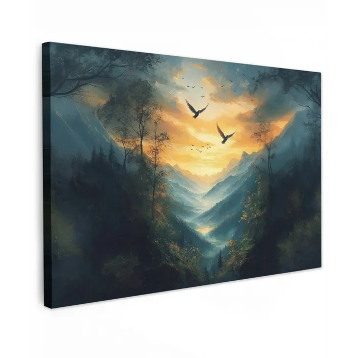 Vogels - Zon - Bomen - Groen Tuinposter op houten frame 2 cm dik klein -3d