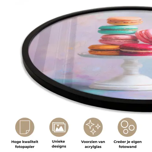 Macarons - Schaal - Pastel - Kleurrijk Fotolijst rond zonder passe partout klein -closeup_NL
