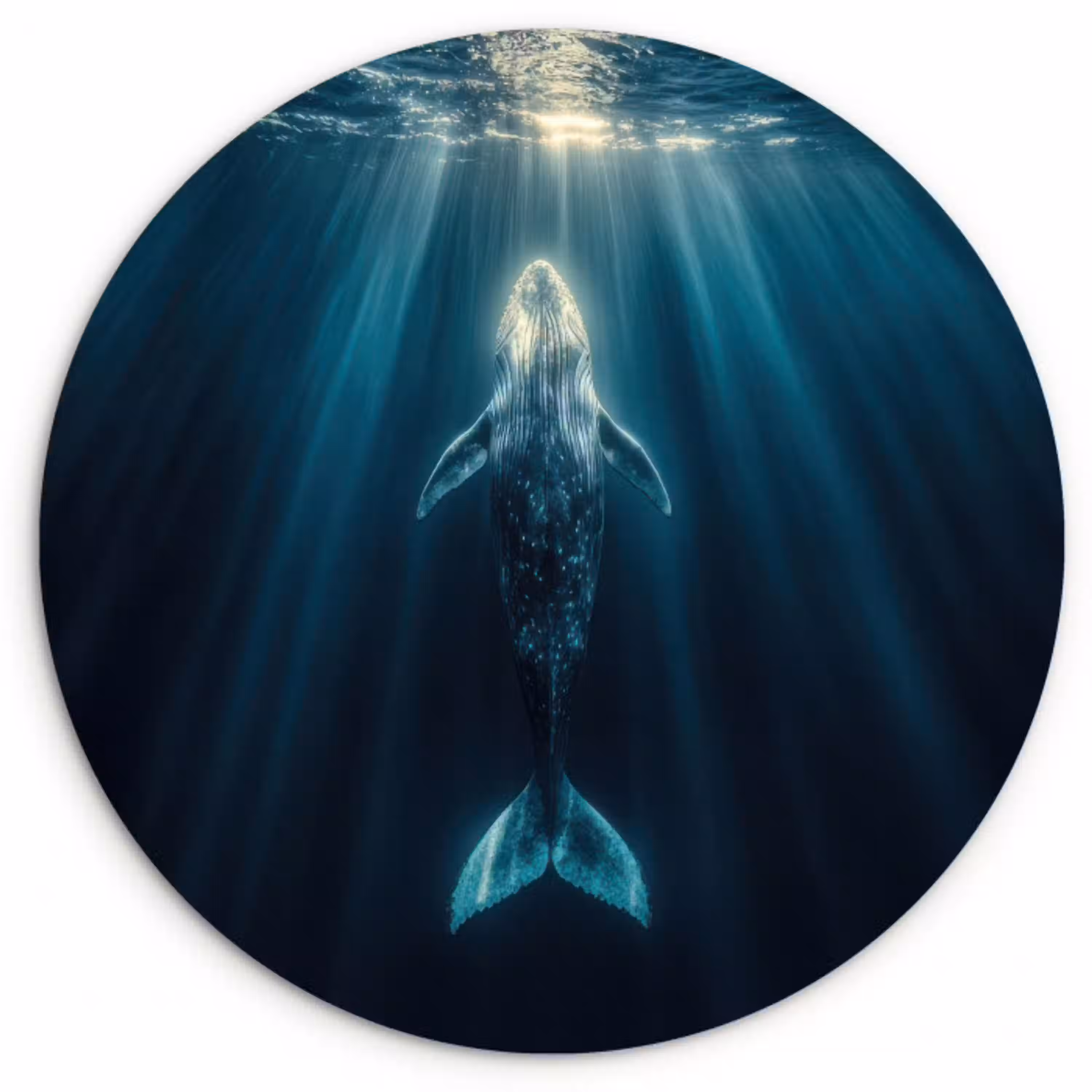 Walvis - Water - Zonnestralen - Blauw Wandcirkel kunststof plaat 5mm dik klein -3d