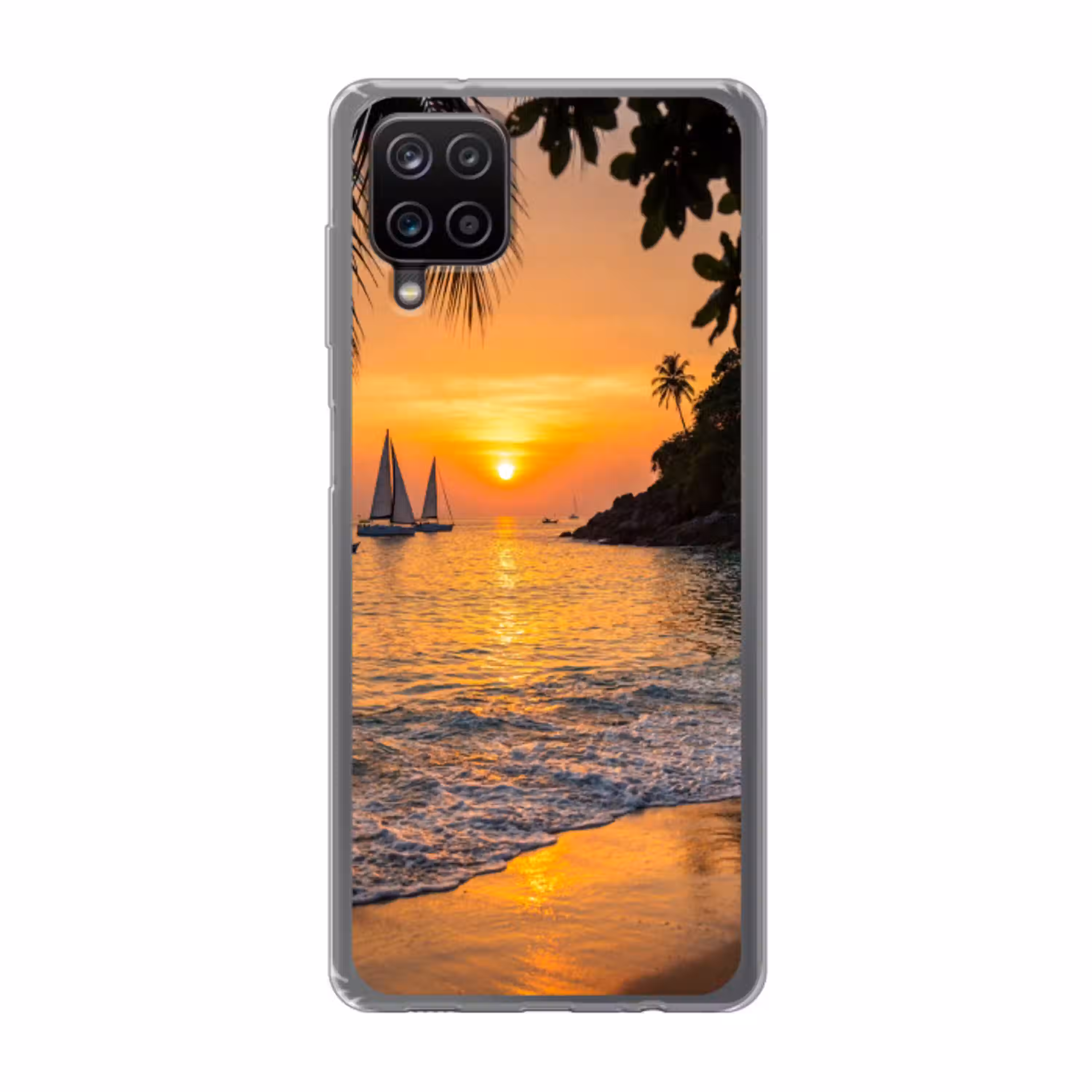 Zee - Zonsondergang - Boot - Natuur - Oranje Telefoonhoesje Samsung Galaxy A12 klein -3d