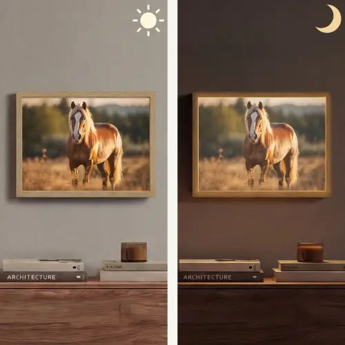 Paard - Bruin - Natuur - Weiland - Dier Light Box met batterij (Wandlamp) middel -sfeer3