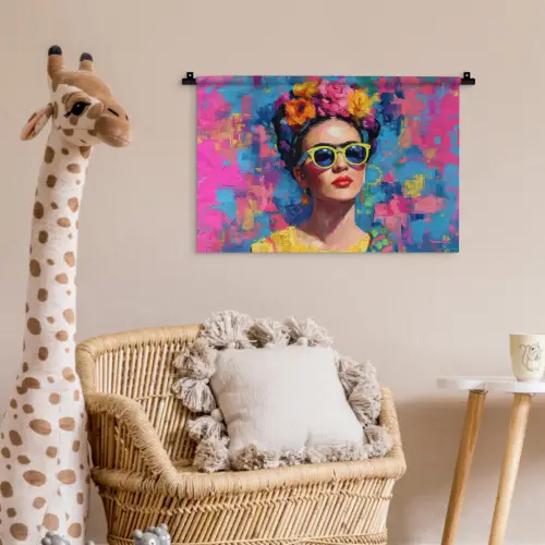 Vrolijk portret - Vrouw - Bloemenkroon Wandkleed katoen klein -wsfeer5_kind