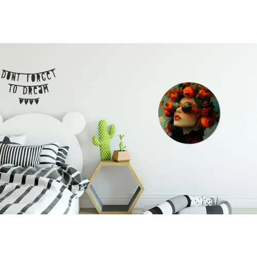 Vrouw - Granaatappel - Herfst - Zonnebril Wandcirkel aluminium klein -kinderkamer