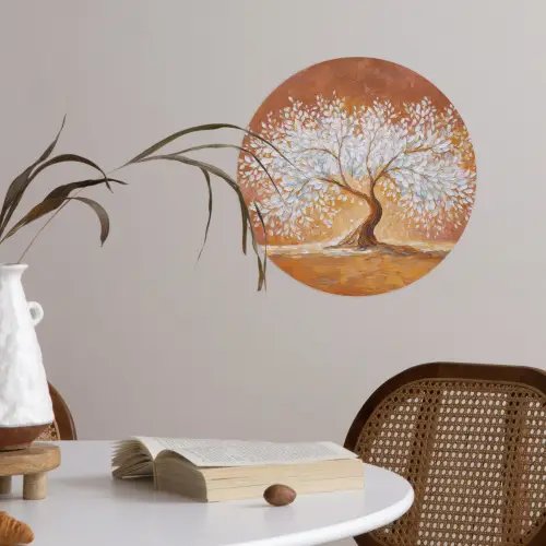 Abstract - Boom - Wit - Bladeren Wandcirkel behangsticker klein -sfeer3