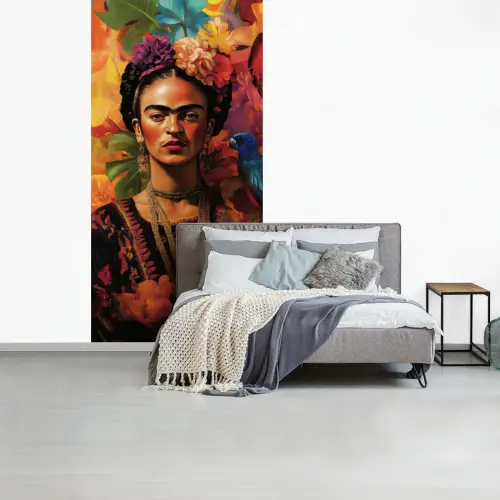 Vrouw - Bloemen - Papegaai - Schilderachtig fotobehang vinyl groot -slaapkamer