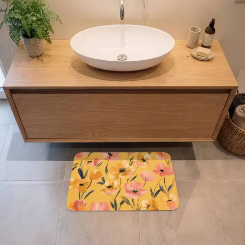 Bloemen - Geschilderd - Geel Badmat klein -sfeer1