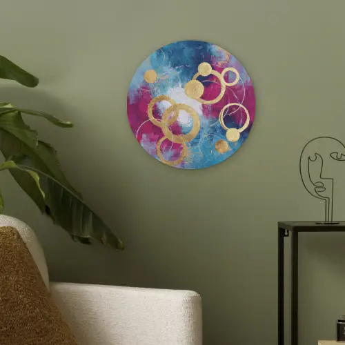 Cirkels - Goud - Abstract Akoestische PET Vilt - Rond klein -sfeer2
