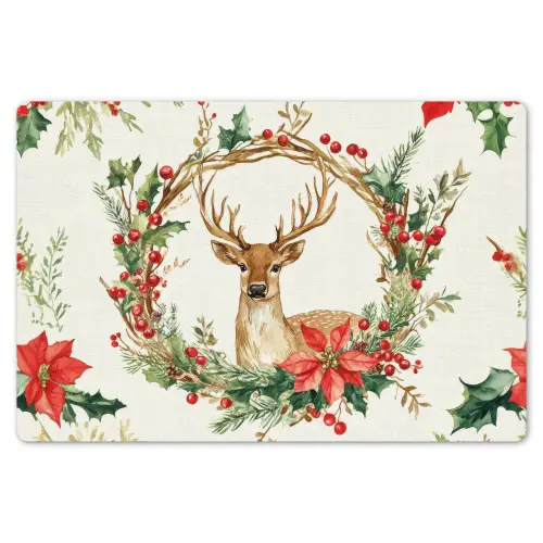 Kerstkrans - Hert - Hulst - Rood Placemat vinyl groot -zzsfeer1_Kitchenyeah-website