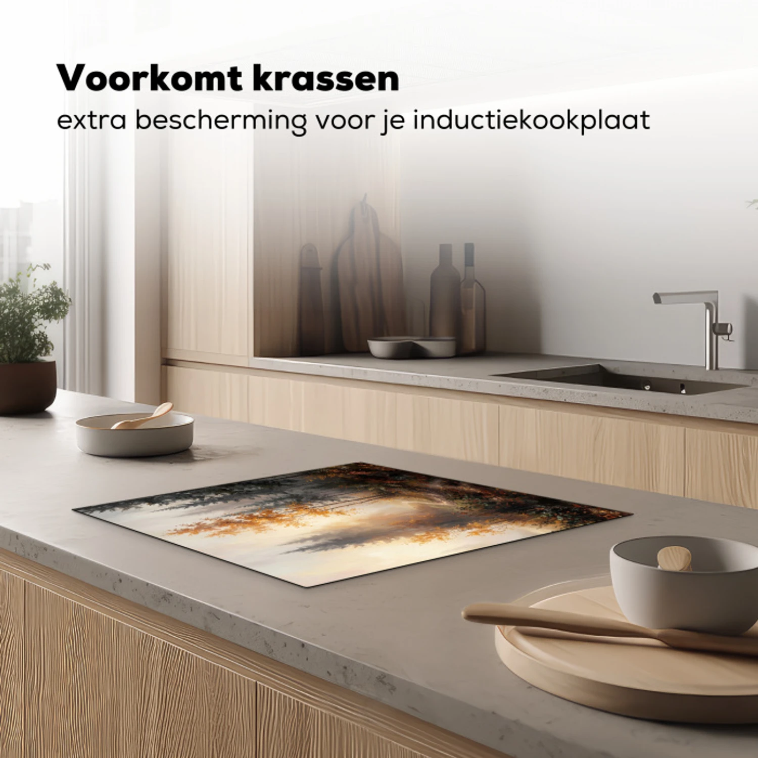 Bospad - Herfstbladeren - Natuur - Schilderachtig - Oranje Inductie beschermer vinyl 3mm middel -sfeer1