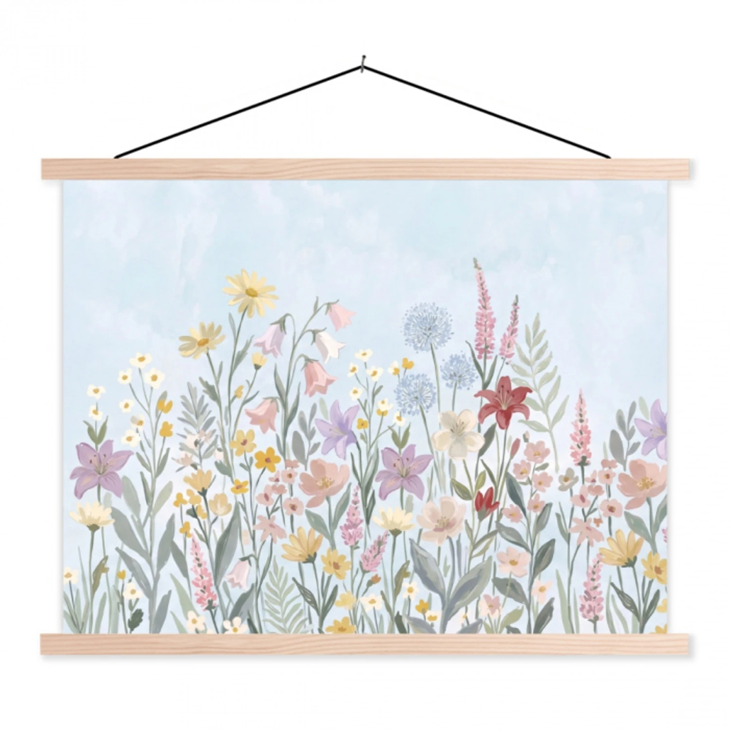 Weidebloemen - Illustratie - Kleurrijk textielposter latten blank klein -3d
