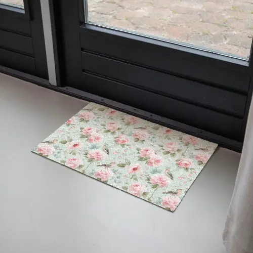 Rozen - Vogels - Pastel - Kleurrijk Deurmat klein 898 -sfeer2