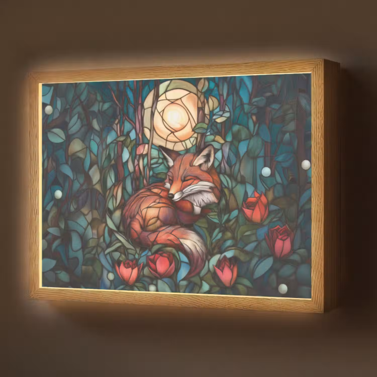 Lightbox - Wandlamp - Vos - Mozaïek - Bos - Maan